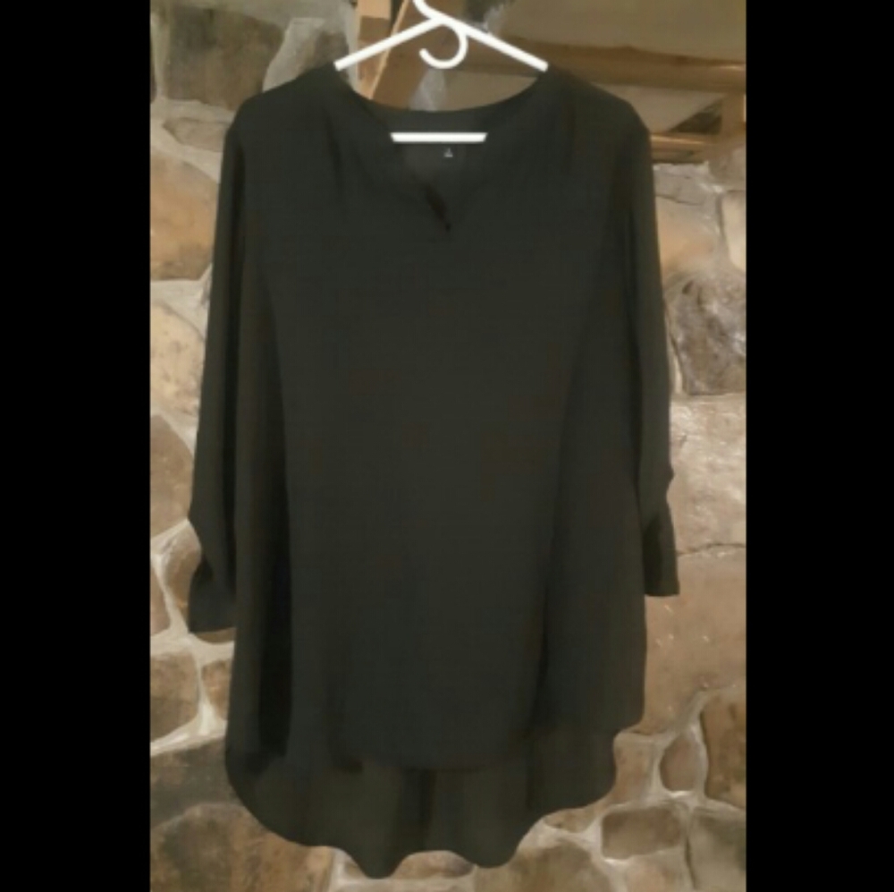 Sami & Jo Solid Black split neck blouse
